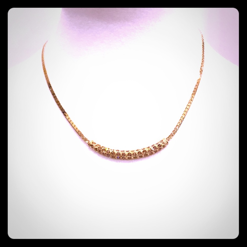 Gold 14k necklace with rhinestone bar